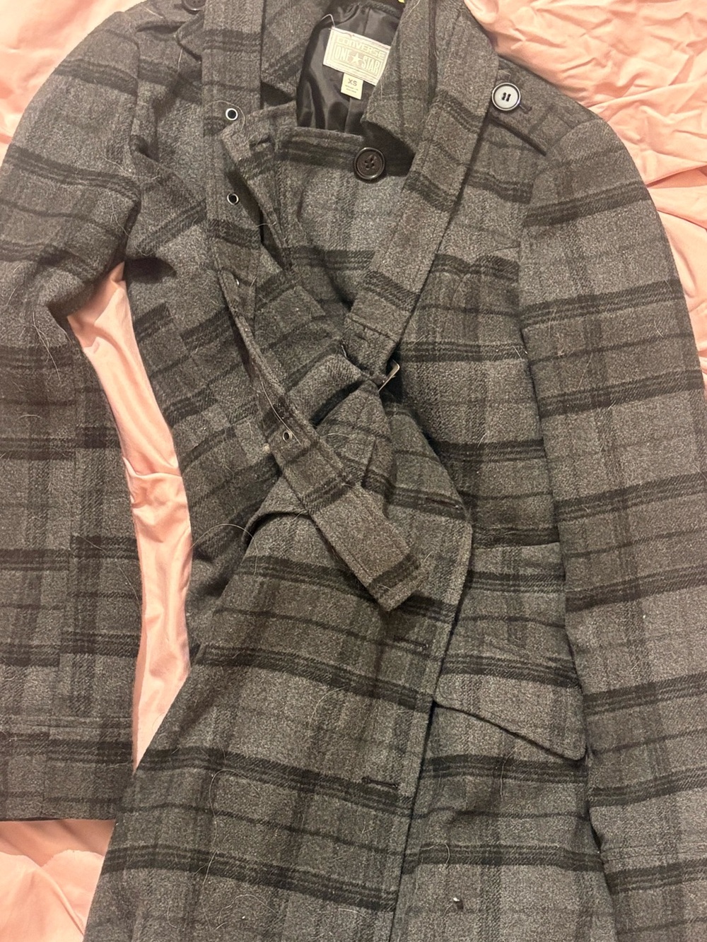 Converse Gray Plaid Women’s Belted Coat